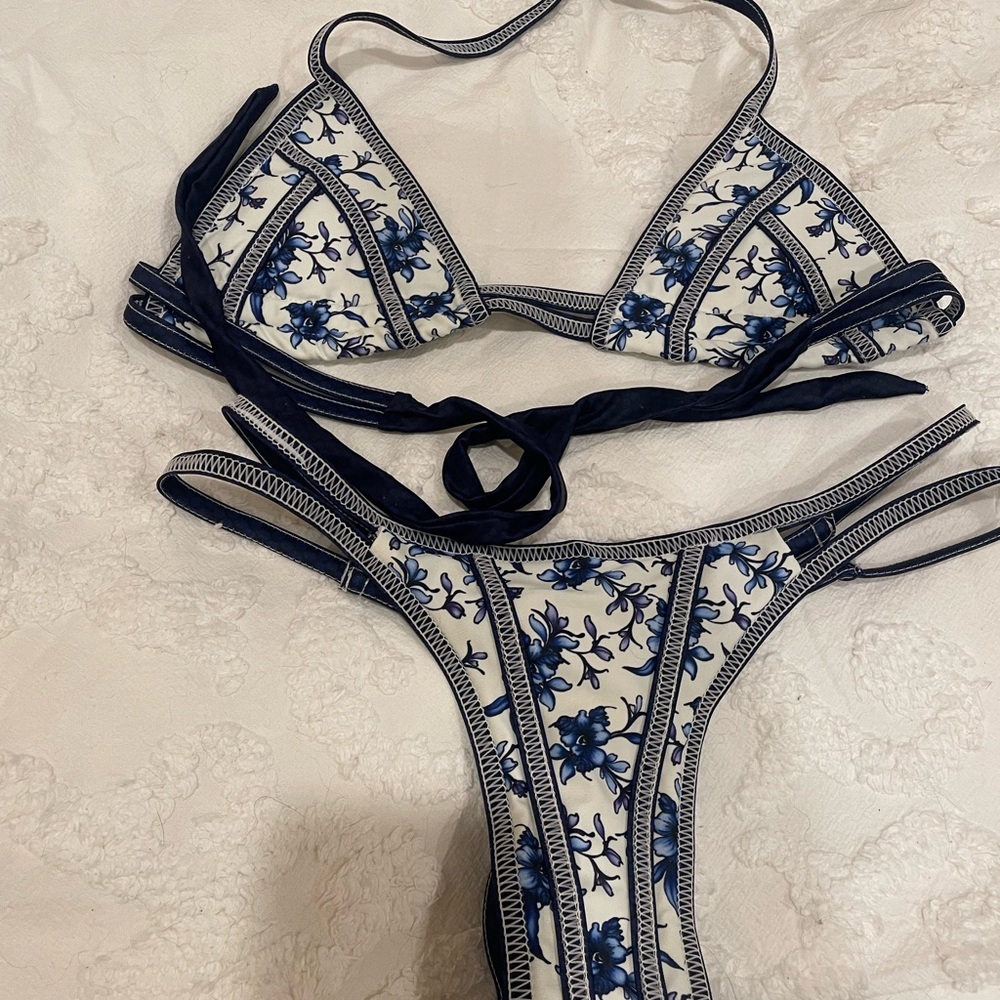 Floral Blue and White Bikini Set